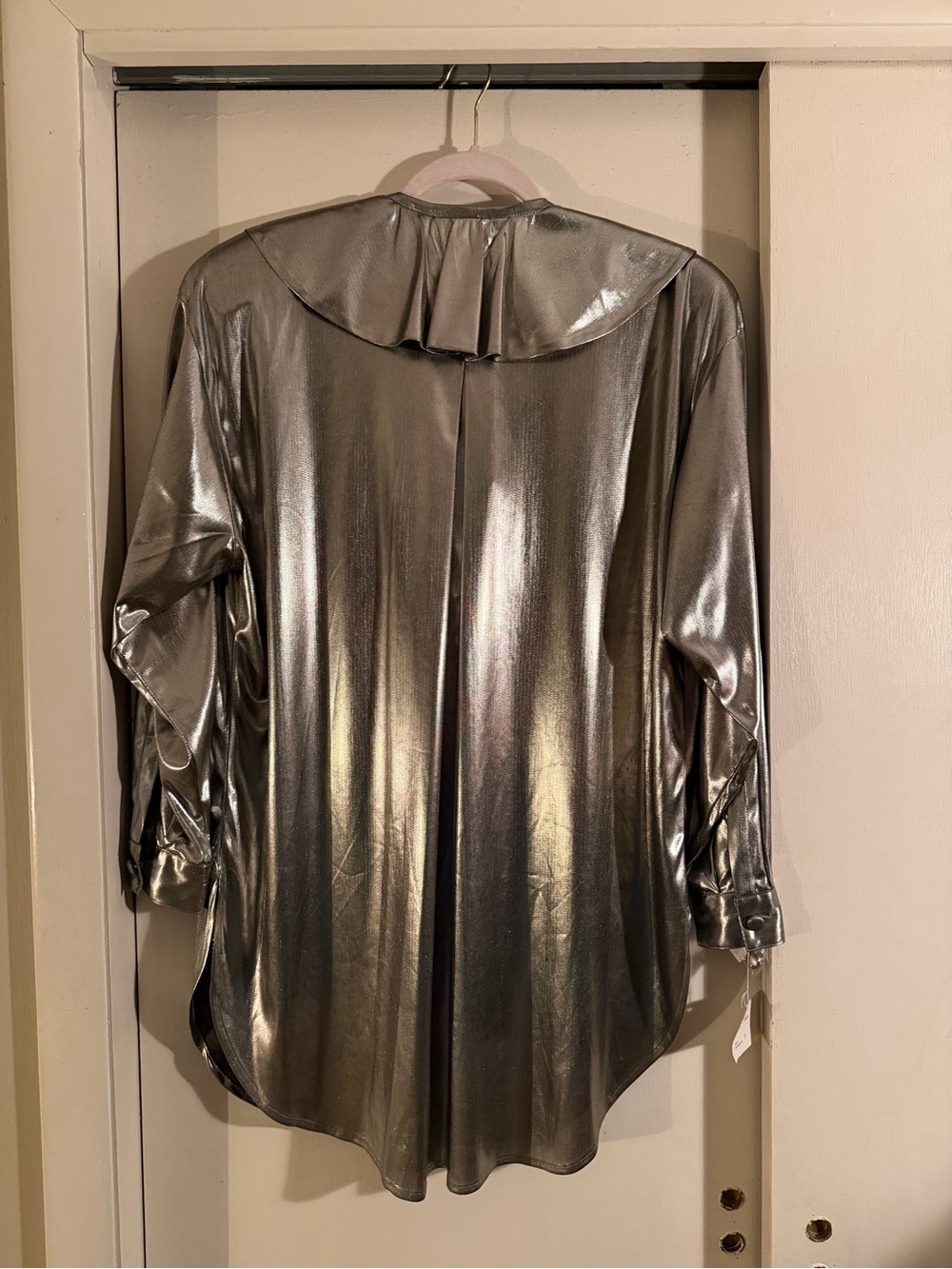 Metallic Silver Ruffle Front Mini Dress - Picture 7 of 7